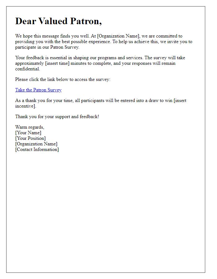 Letter template of patron survey engagement