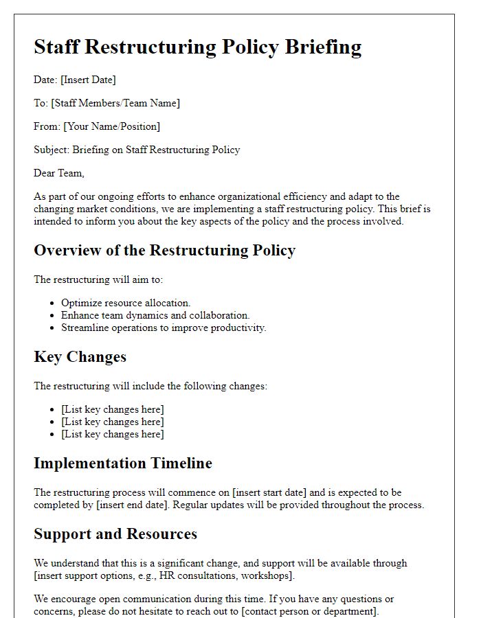 Letter template of staff restructuring policy briefing