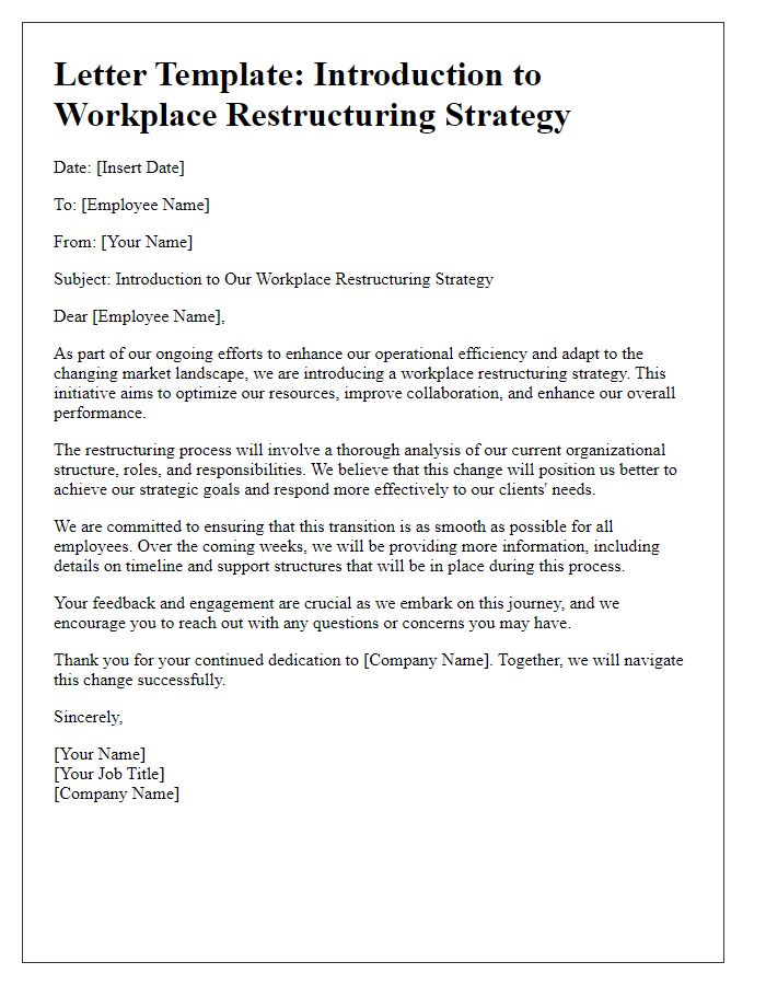 Letter template of workplace restructuring strategy introduction