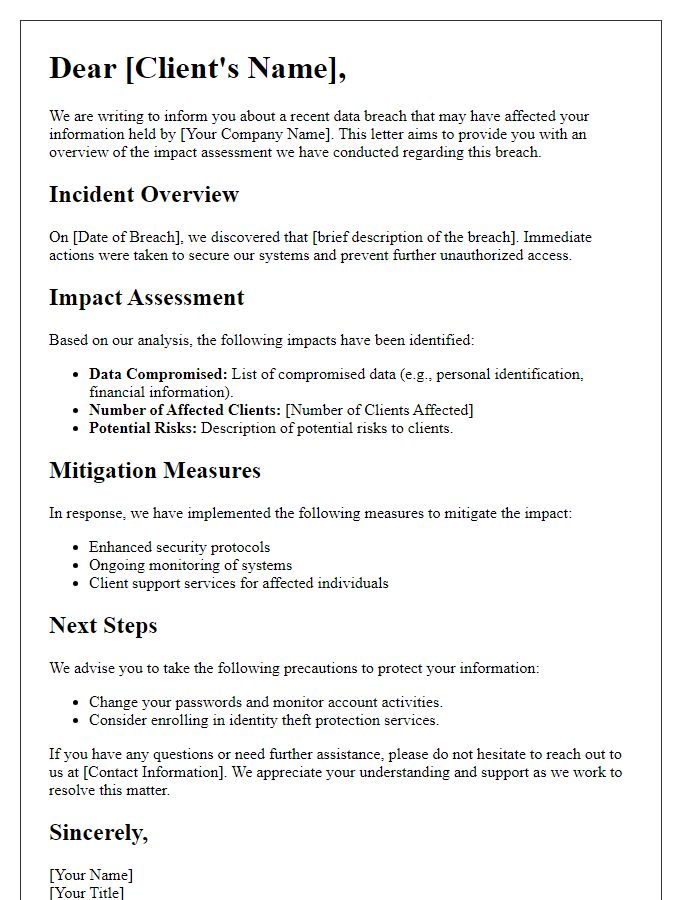 Letter template of breach impact assessment for clients