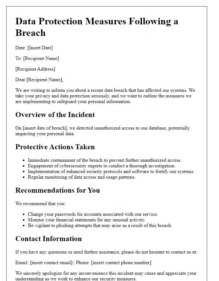 Letter template of data protection measures following a breach