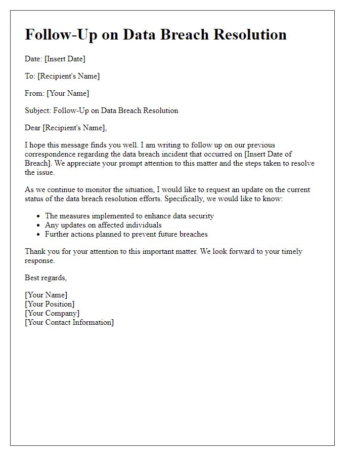 Letter template of follow-up correspondence on data breach resolution