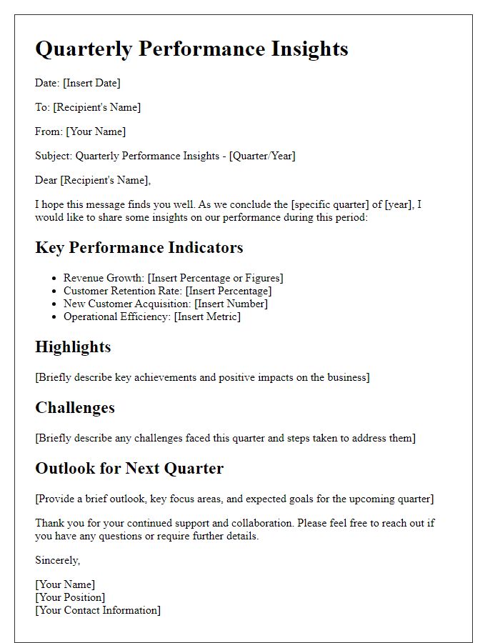 Letter template of quarterly performance insights