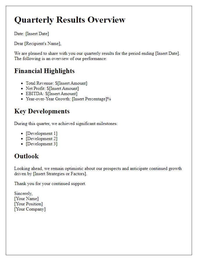 Letter template of quarterly results overview