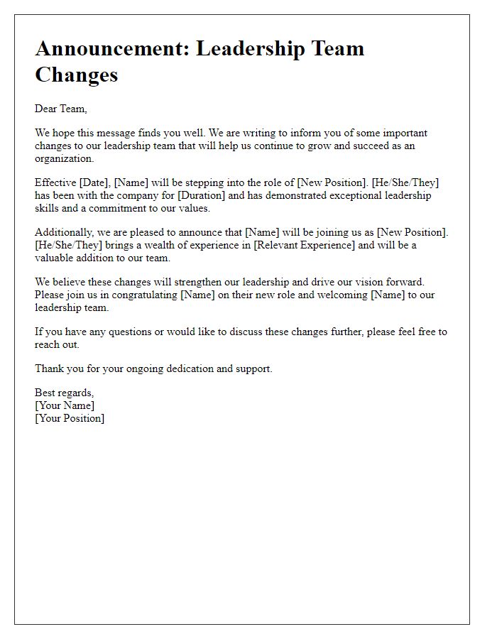 Letter template of announcing our leadership team changes.