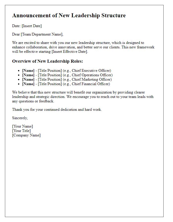 Letter template of detailing the new leadership structure.