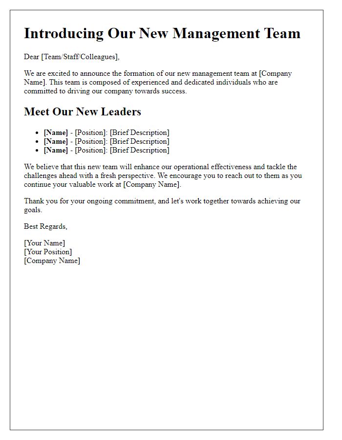 Letter template of introducing our new management team.