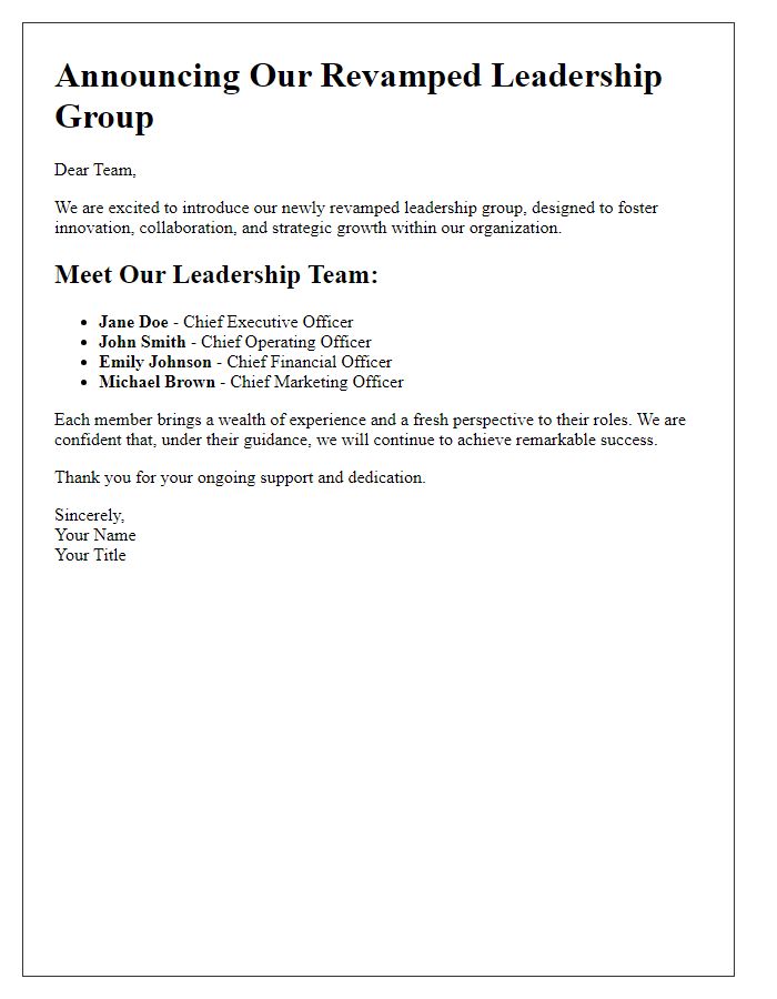 Letter template of presenting our revamped leadership group.