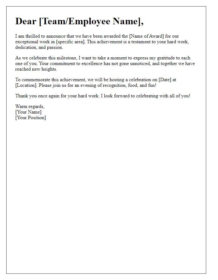 Letter template of celebrating our award achievement