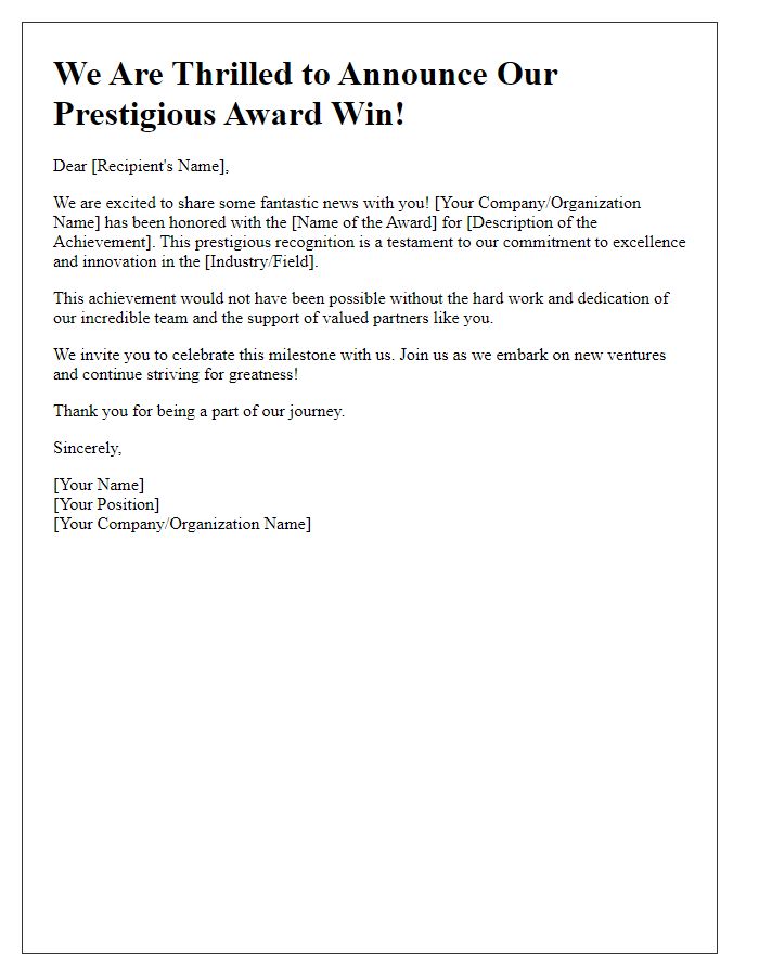 Letter template of sharing our prestigious award win