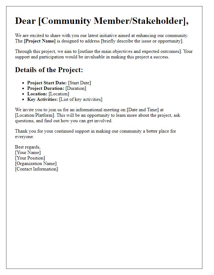 Letter template of community enhancement project sharing