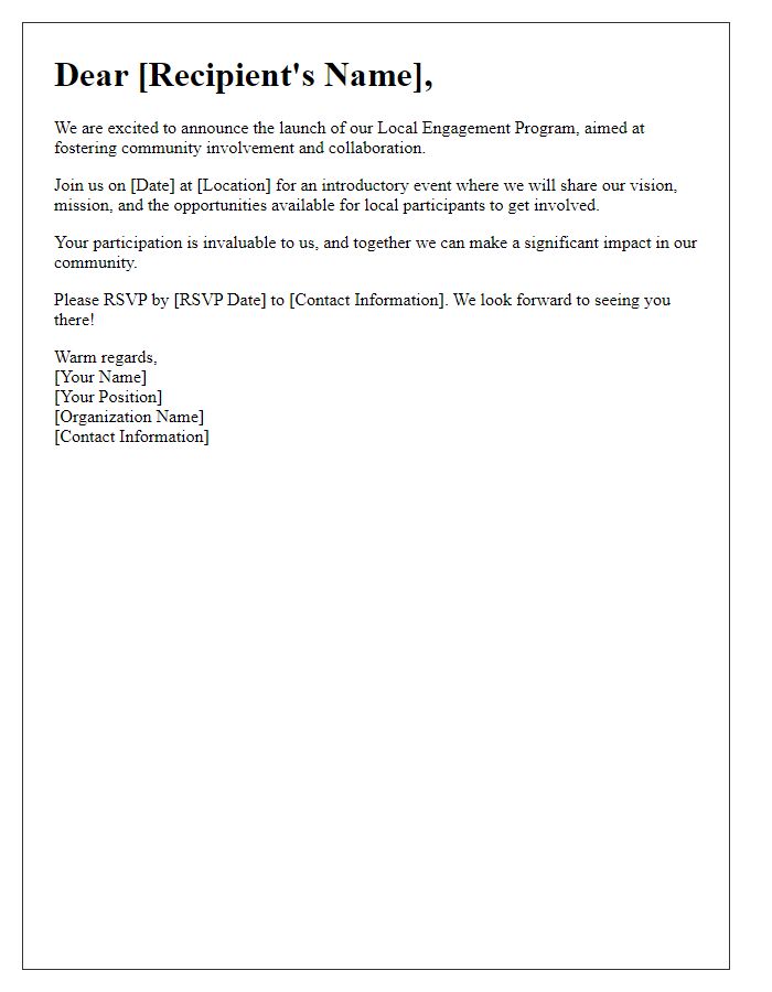 Letter template of local engagement program launch