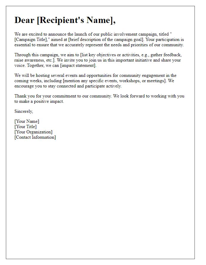 Letter template of public involvement campaign introduction