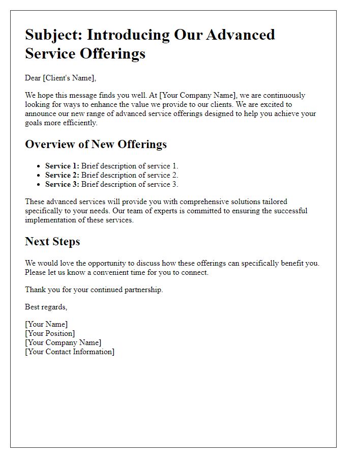 Letter template of advanced service offerings communication