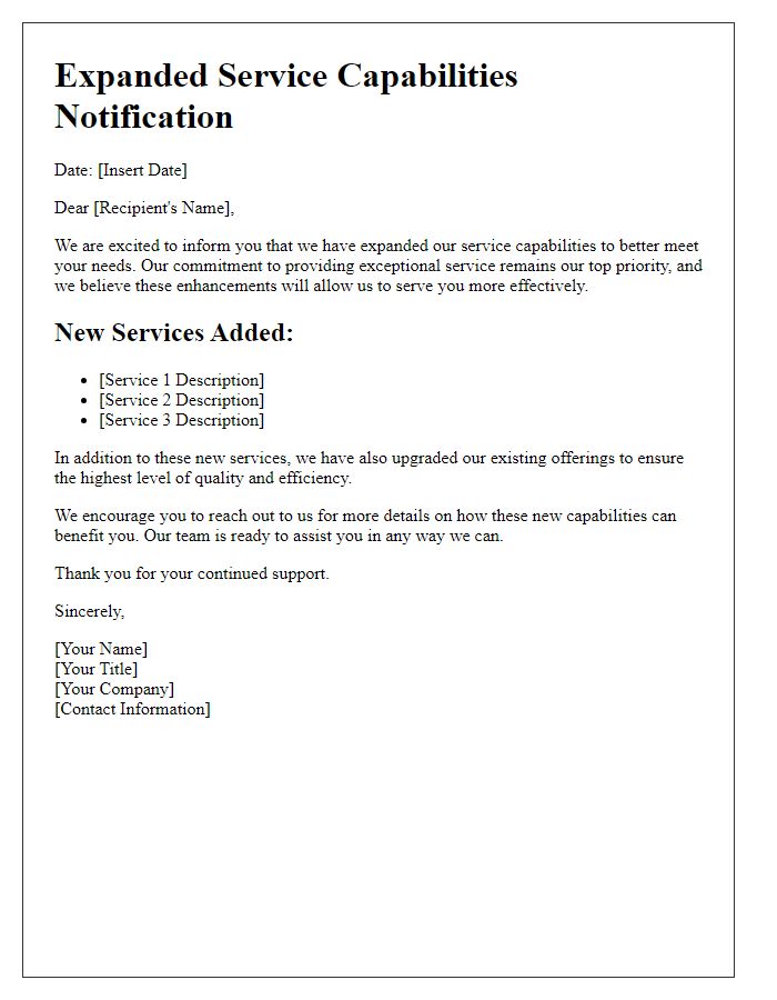 Letter template of expanded service capabilities notification
