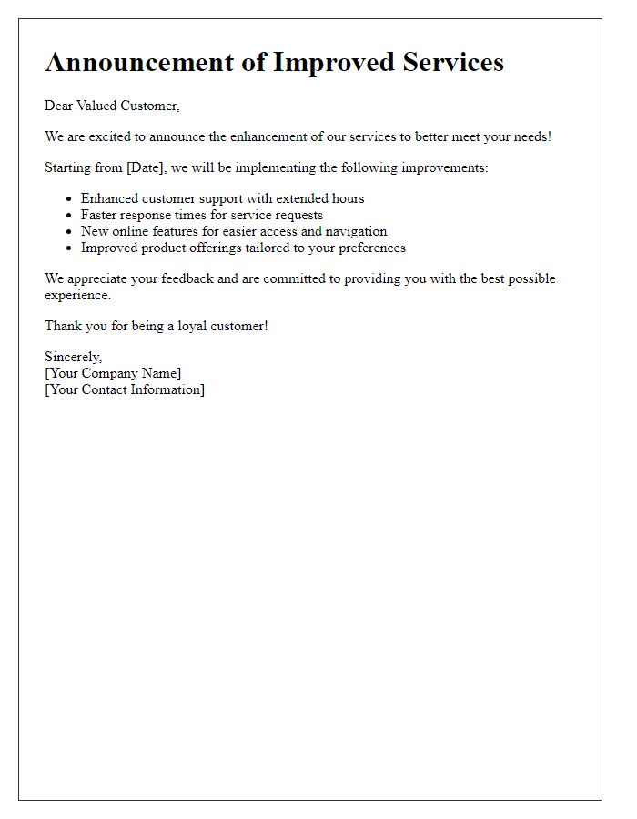 Letter template of improved services announcement