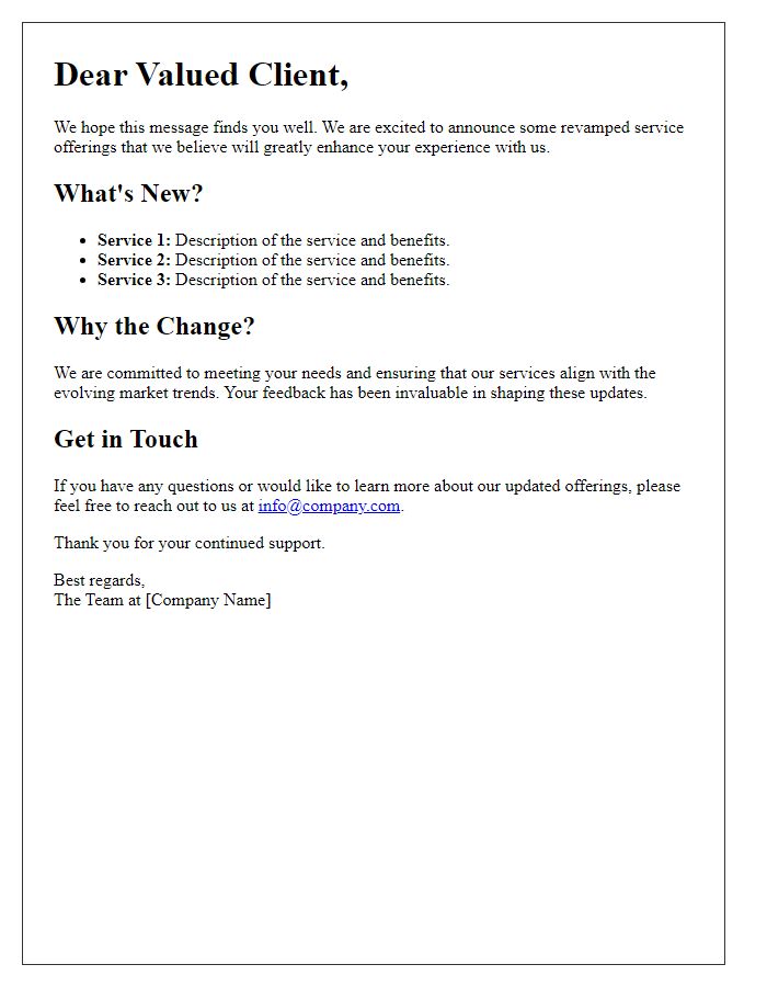 Letter template of revamped service offerings update