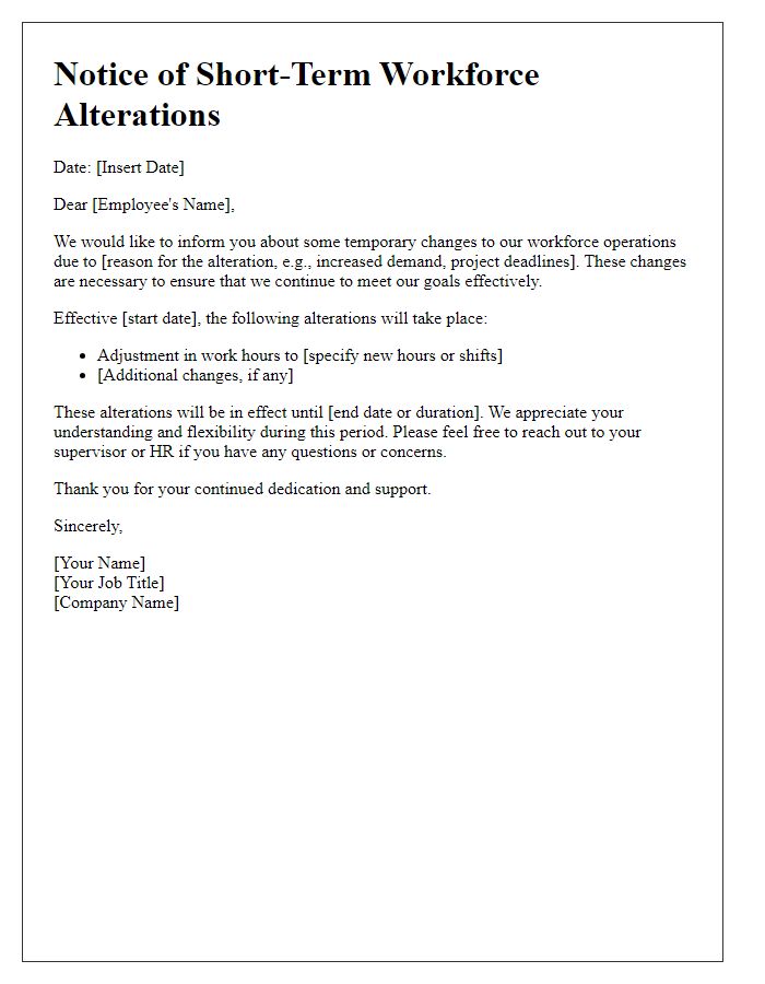 Letter template of short-term workforce alterations communication