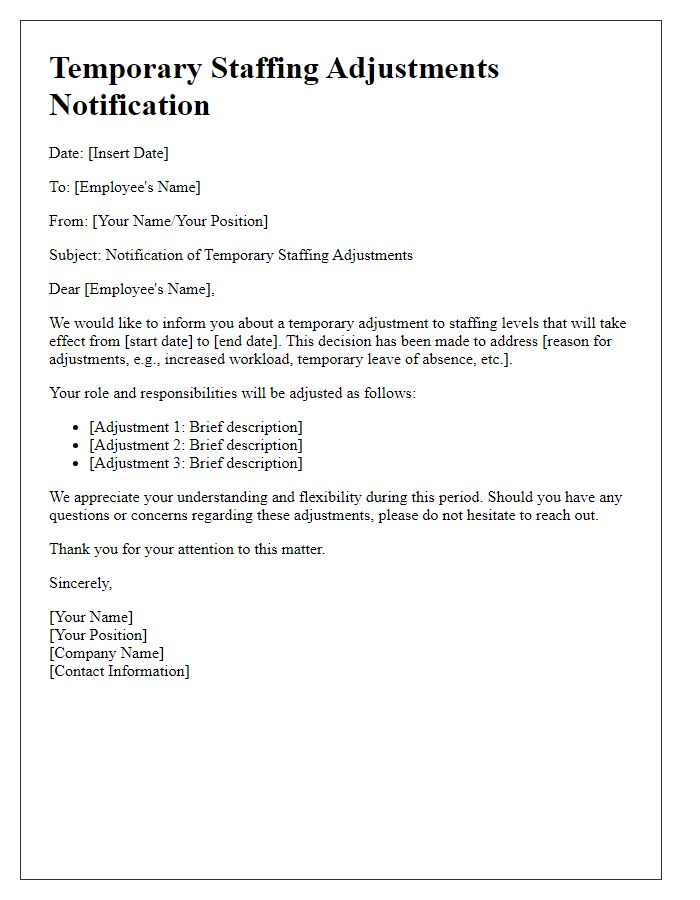 Letter template of temporary staffing adjustments notification