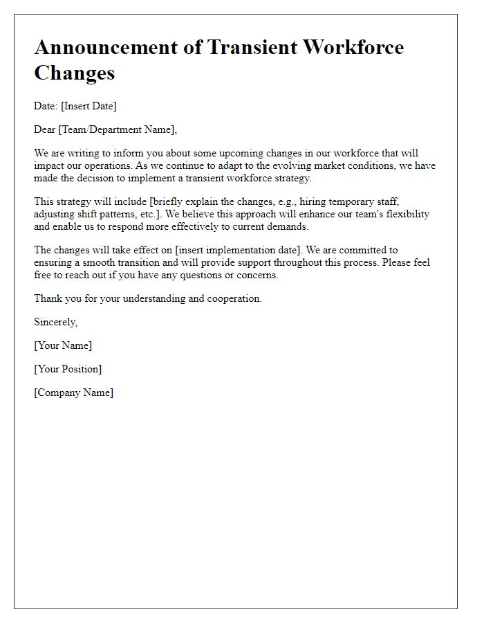 Letter template of transient workforce changes announcement