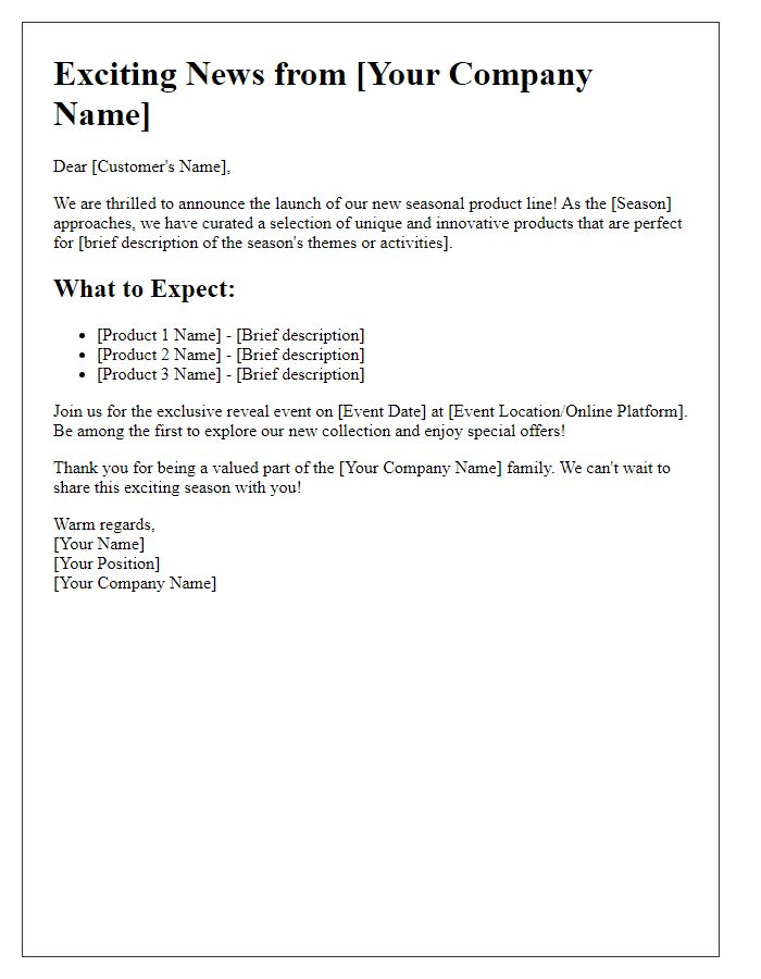 Letter template of seasonal product line reveal