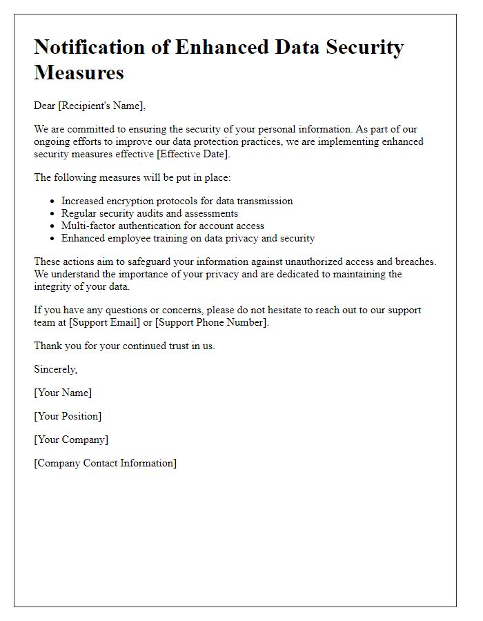 Letter template of enhanced data security measures notification