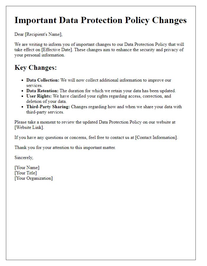 Letter template of important data protection policy changes