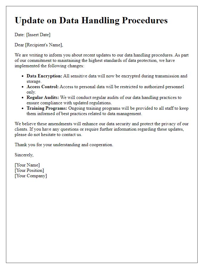 Letter template of updates to our data handling procedures