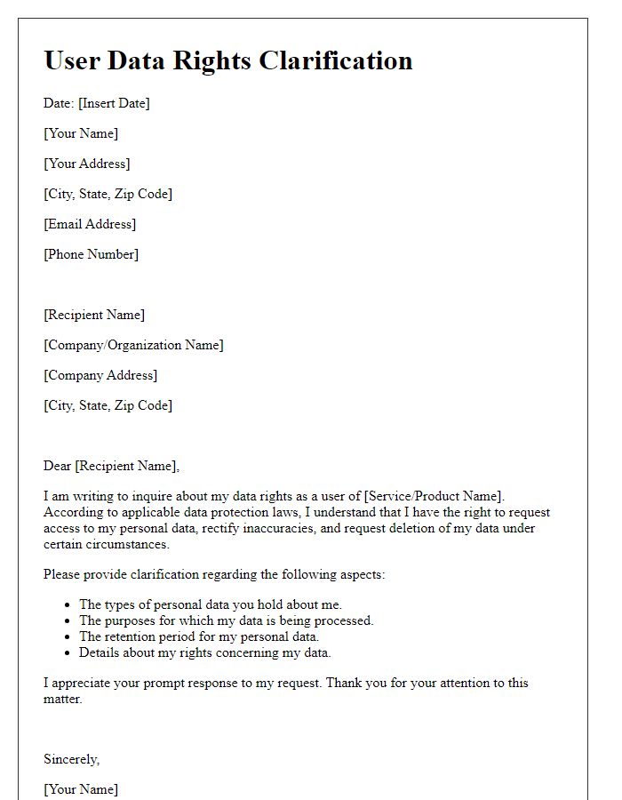 Letter template of user data rights clarification