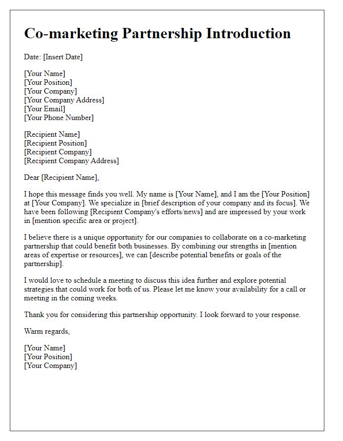 Letter template of Co-marketing Partnership Introduction