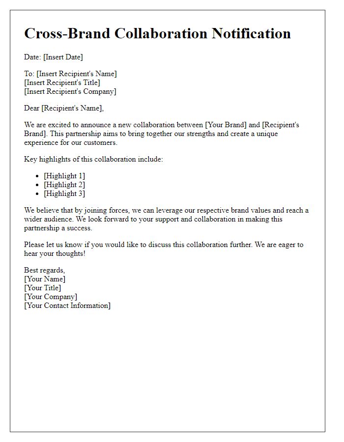 Letter template of Cross-Brand Collaboration Notification