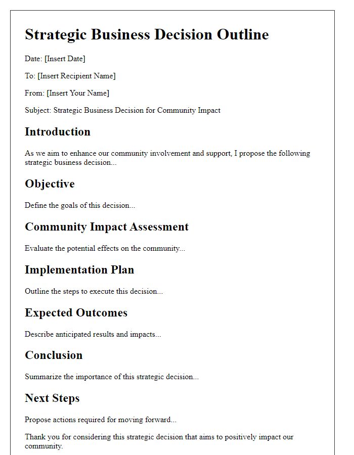 Letter template of strategic business decision outline for community impact