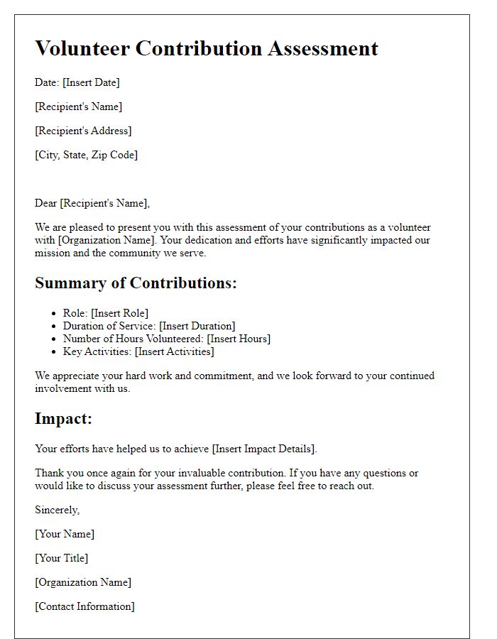 Letter template of volunteer contribution assessment.