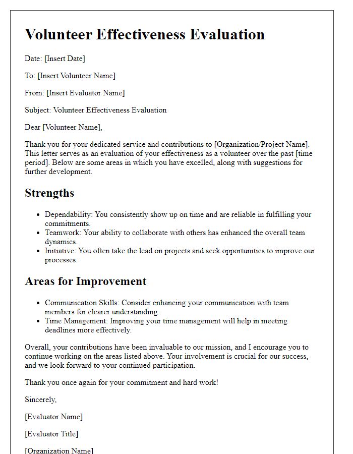 Letter template of volunteer effectiveness evaluation.