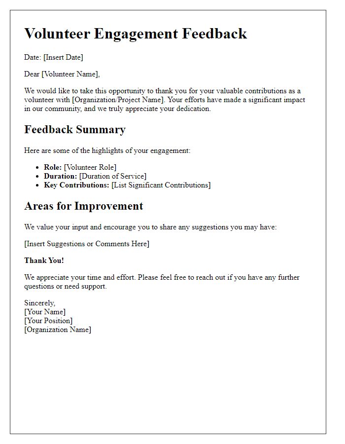 Letter template of volunteer engagement feedback.