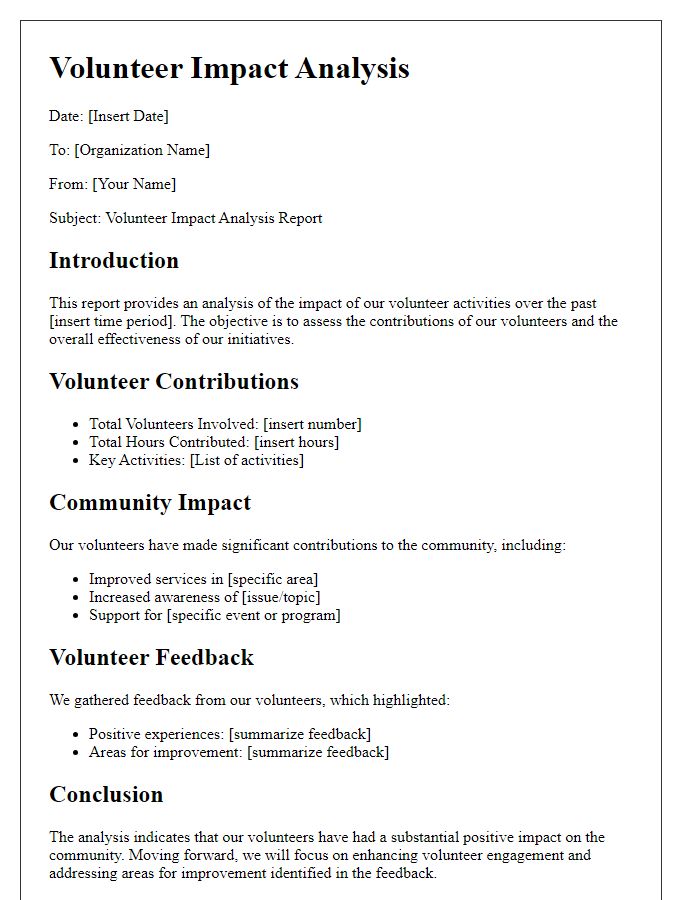 Letter template of volunteer impact analysis.