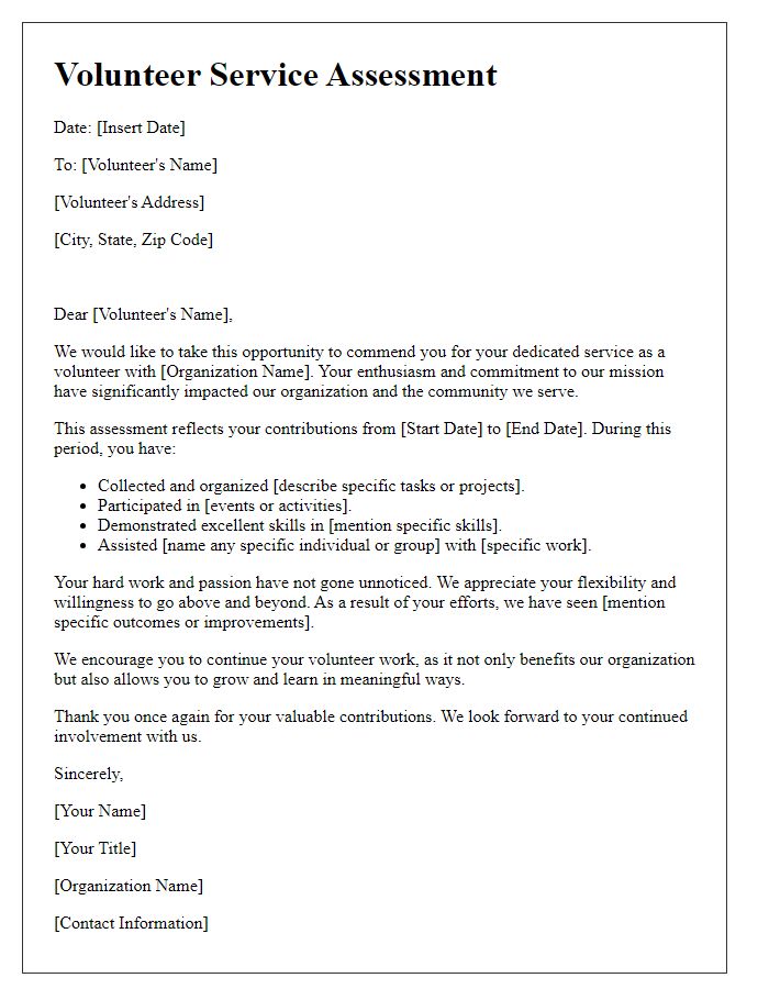 Letter template of volunteer service assessment.