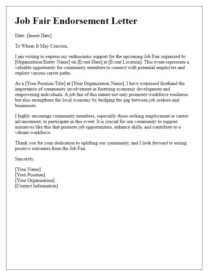 Letter template of job fair endorsement for community involvement