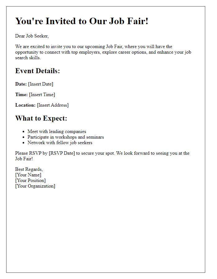 Letter template of job fair engagement invitation for job seekers