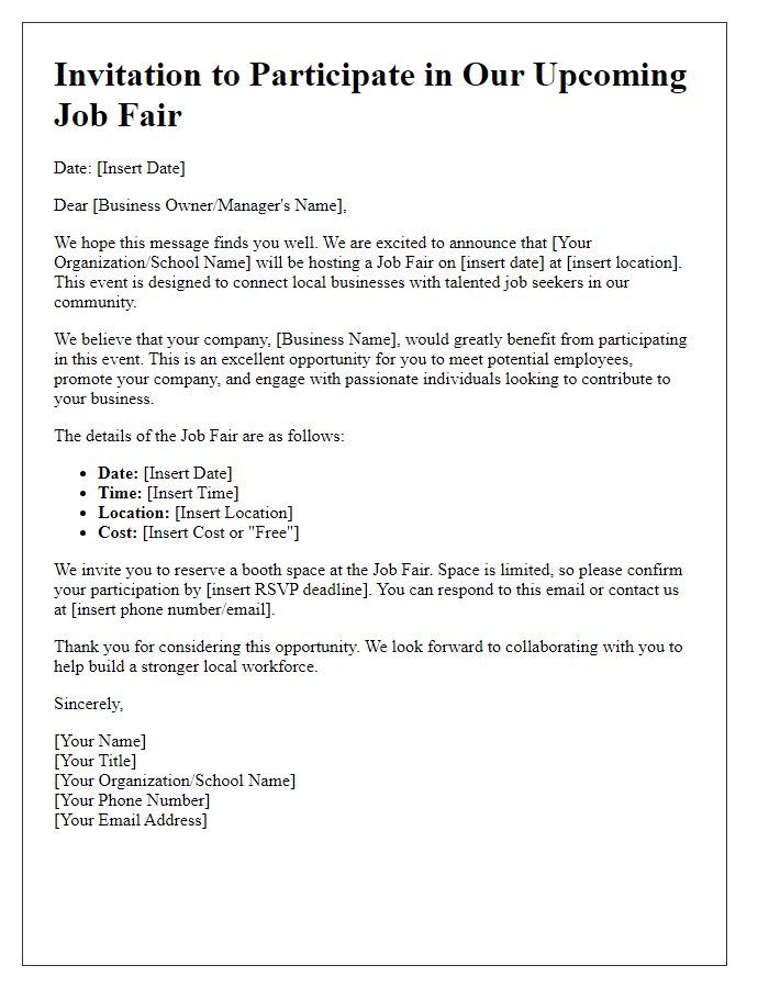 Letter template of job fair outreach for local businesses