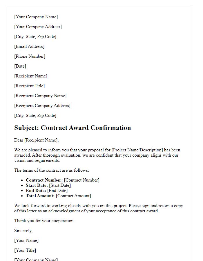 Letter template of contract award confirmation