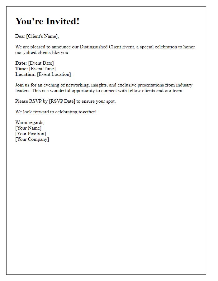 Letter template of Distinguished Client Event Announcement