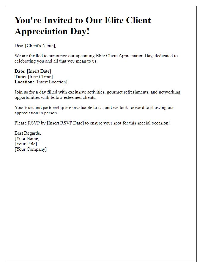 Letter template of Elite Client Appreciation Day Notification