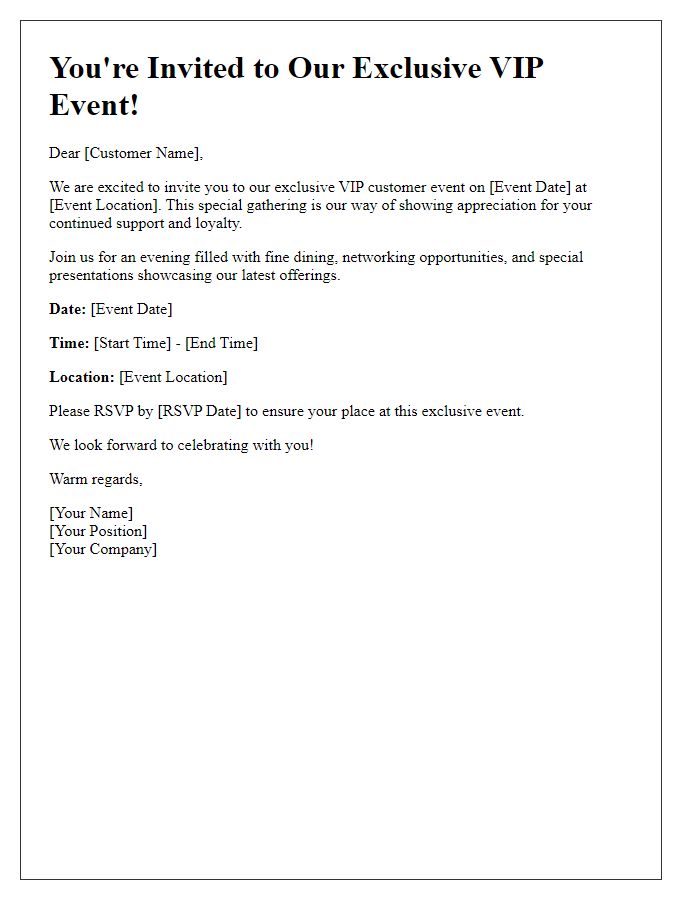 Letter template of Invitation to Exclusive VIP Customer Event