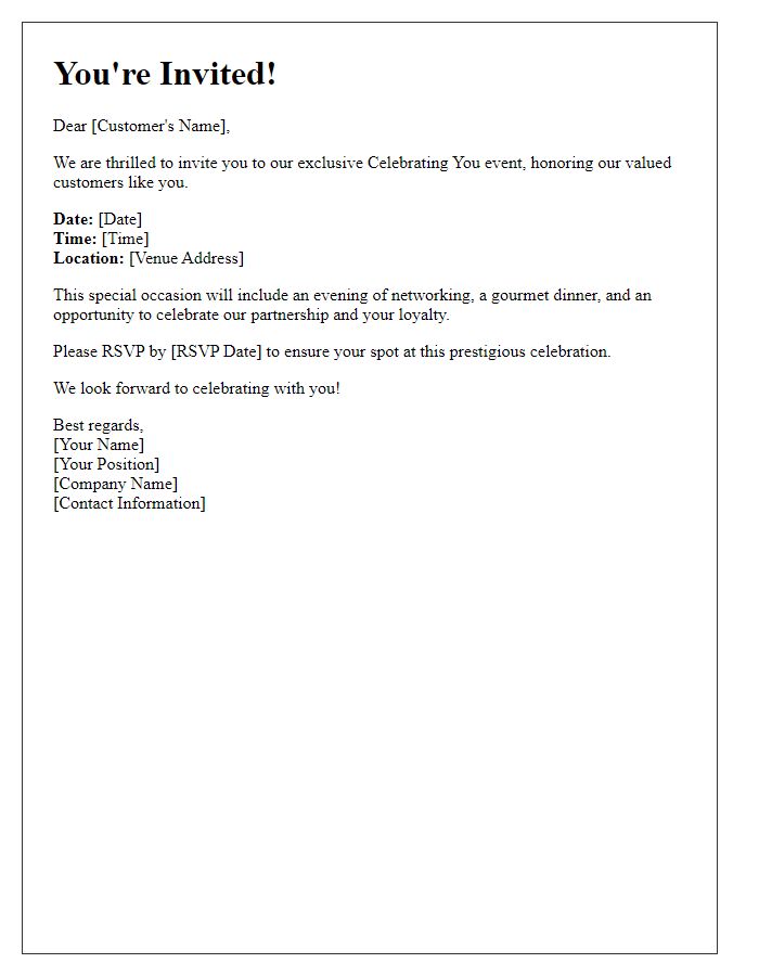 Letter template of Invitation to Prestigious Customer Celebration