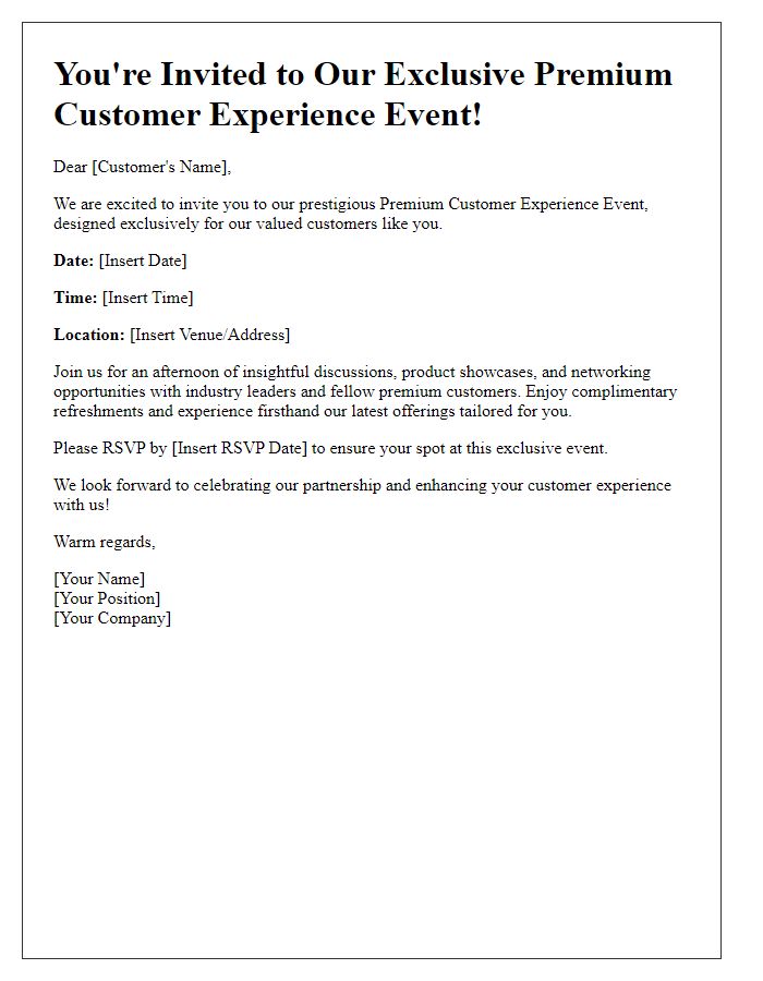 Letter template of Premium Customer Experience Event Invitation