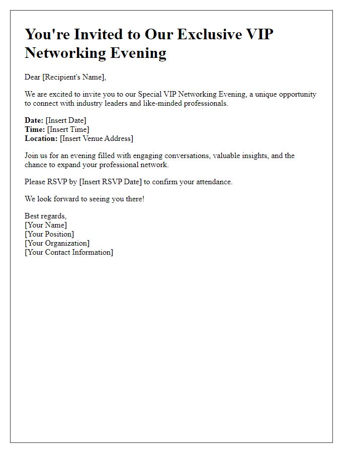 Letter template of Special VIP Networking Evening Notification