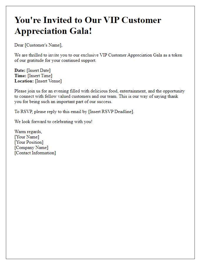 Letter template of VIP Customer Appreciation Gala Announcement