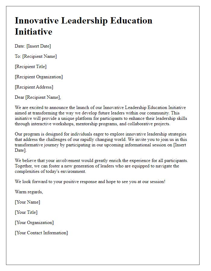 Letter template of innovative leadership education initiative