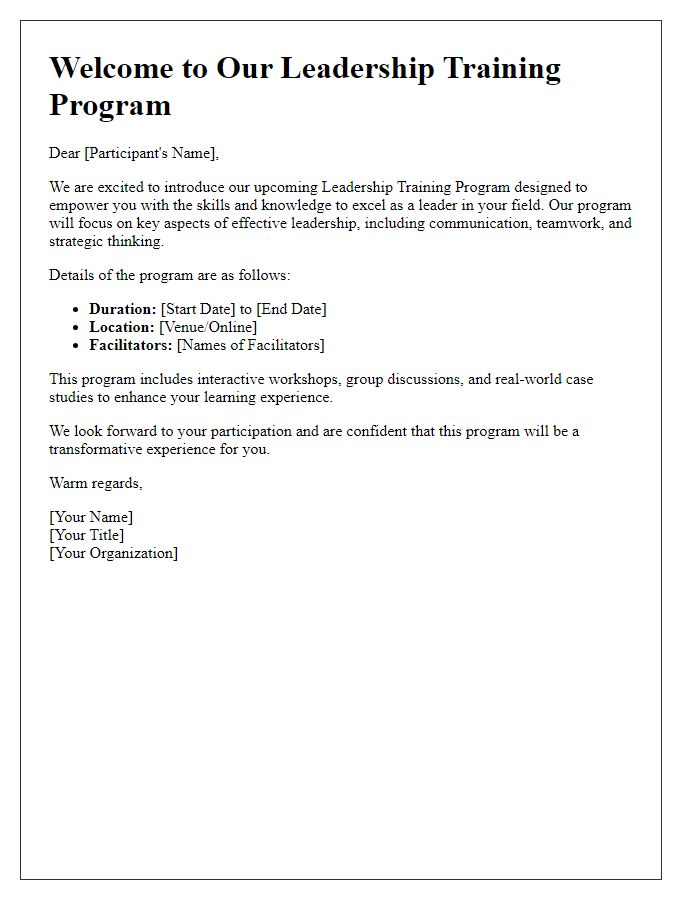 Letter template of leadership training program introduction